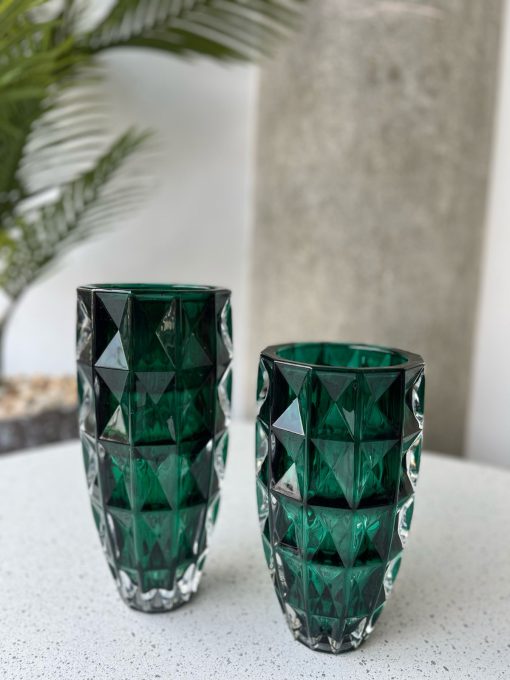 Emerald Prism Glass Vases Set(2P)