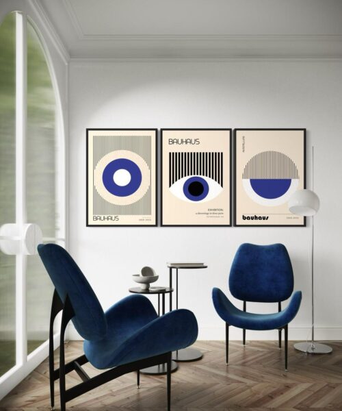 Bauhaus Vision: Blue Glass Frames Trio