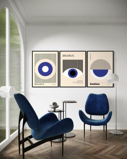 Bauhaus Vision: Blue Glass Frames Trio