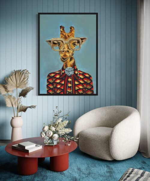 Dapper Giraffe: Fashion Glass Frame Art