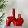 Crimson Curve Geometric Vase