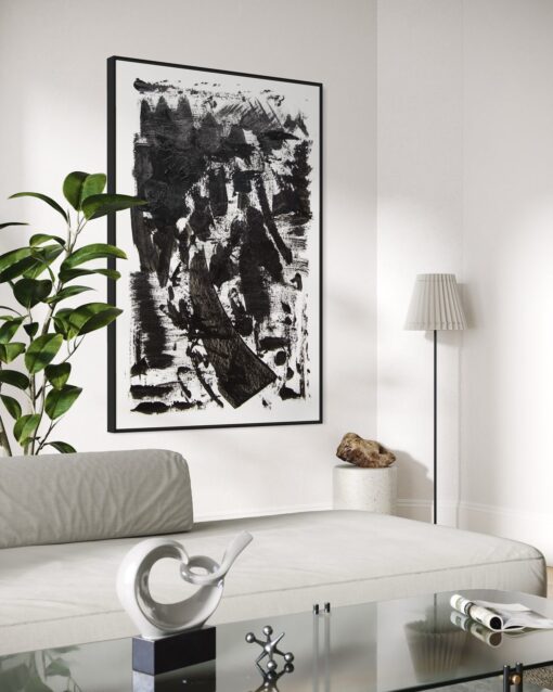 Ink Motion: Black & White Abstract - Printed Canvas - Image 2
