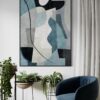 Azure Balance: Modern Geometric Form - Printed Canvas