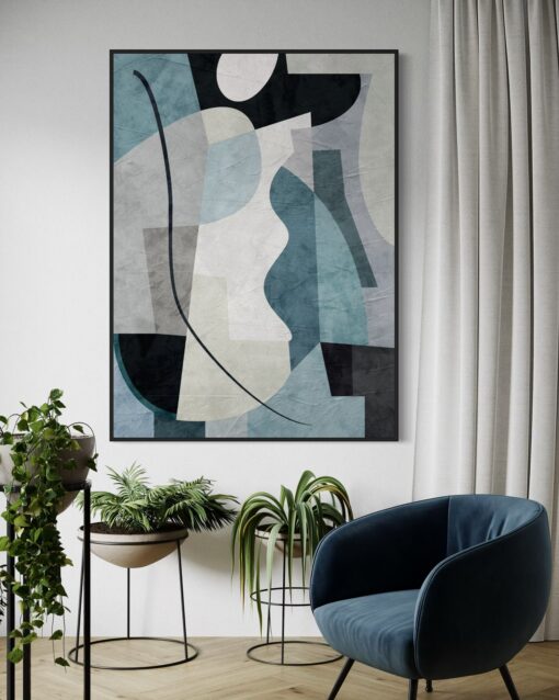 Azure Balance: Modern Geometric Form - Printed Canvas