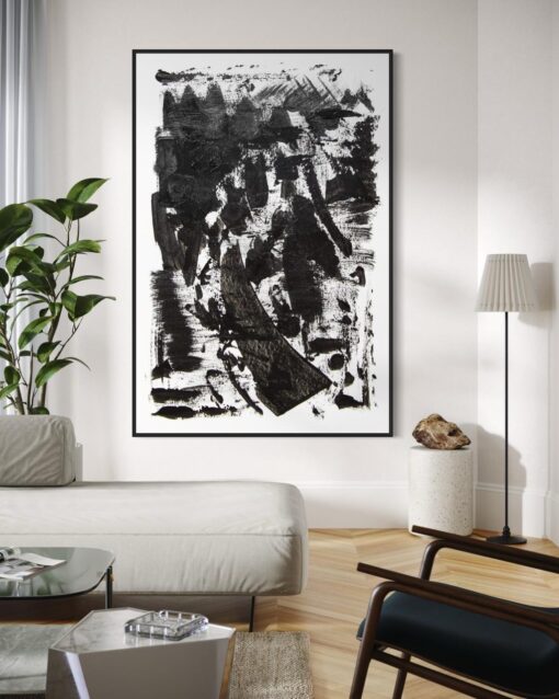 Ink Motion: Black & White Abstract - Printed Canvas