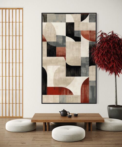 Terracotta Grid: Modern Geometric Flow – Printed Canvas