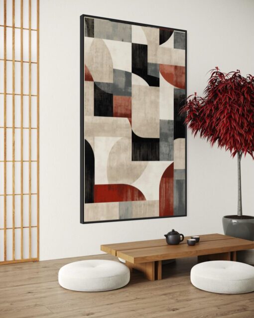 Terracotta Grid: Modern Geometric Flow – Printed Canvas - Image 2
