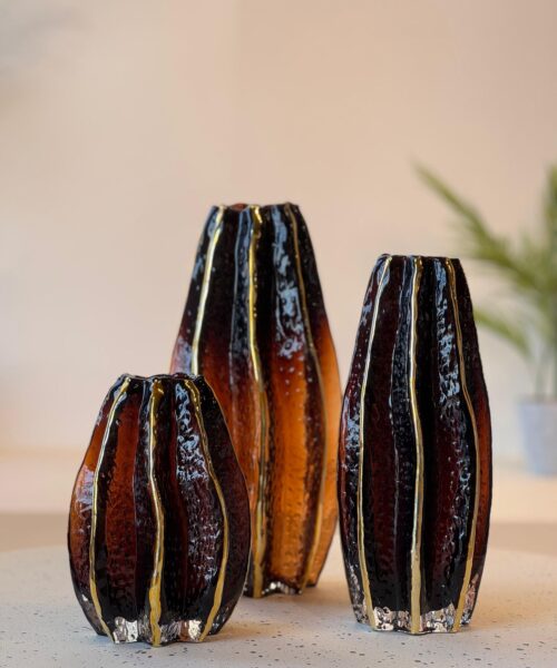 Molten Amber Glass Vase Set